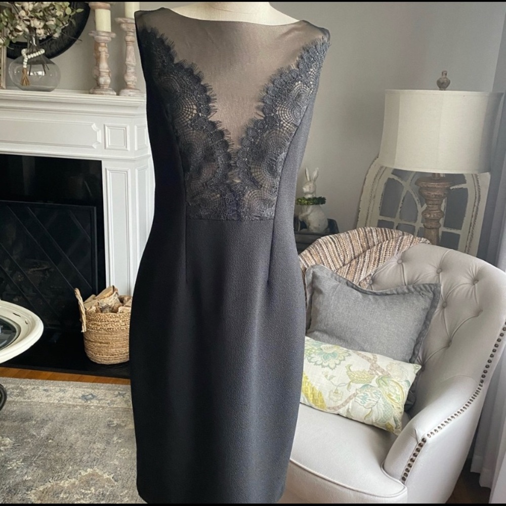 Black David Meister Cocktail Dress w/ Lace Details